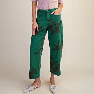 Floral Printed Washed Twill Barrel Pant