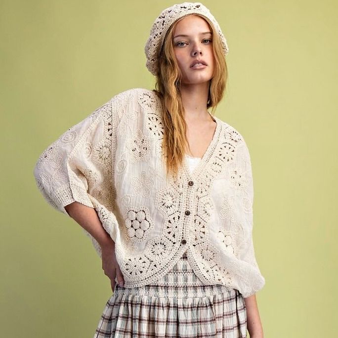 Embroidered Crochet Cardigan