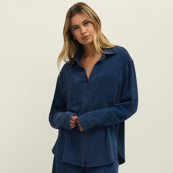 Reese Jersey Denim Button Up Top