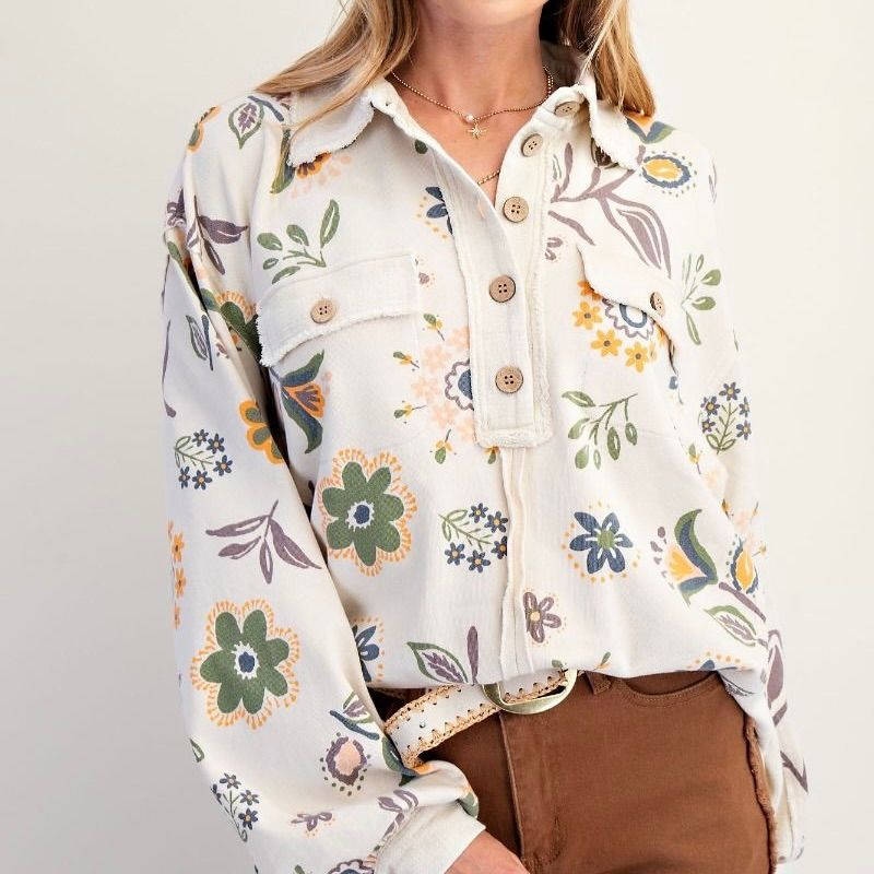 Floral Button Front Top