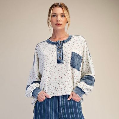 Thermal Floral Henley Top