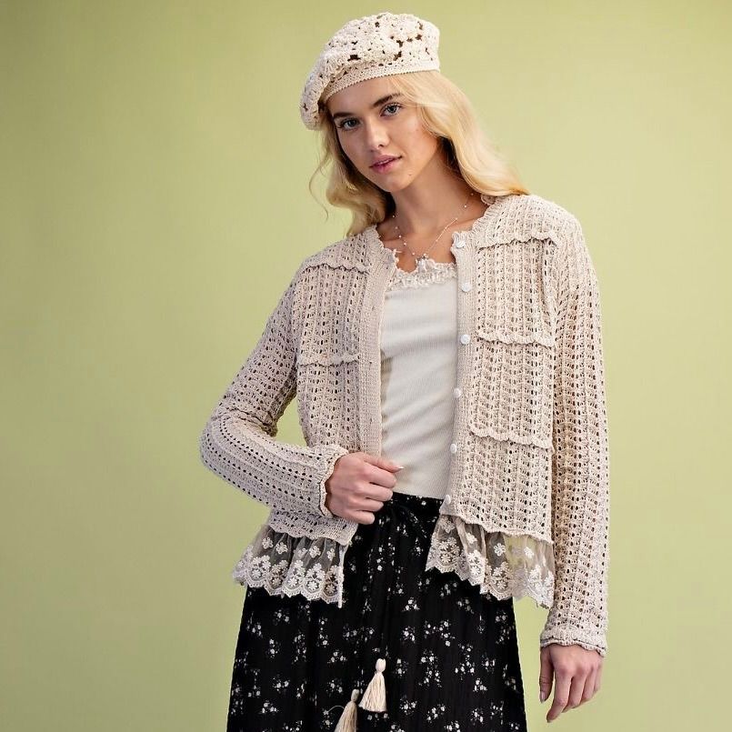 Lace Bottom Knit Cardigan