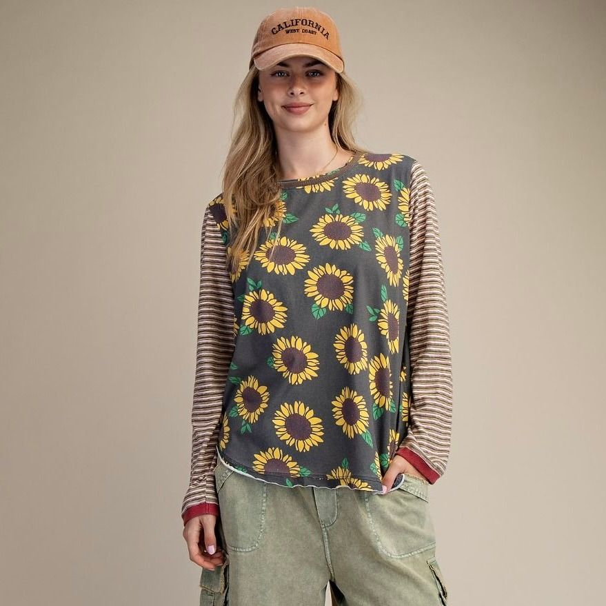 Sunflower Print Cotton Jersey Top