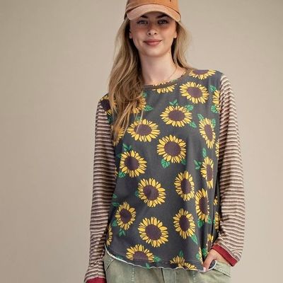 Sunflower Print Cotton Jersey Top