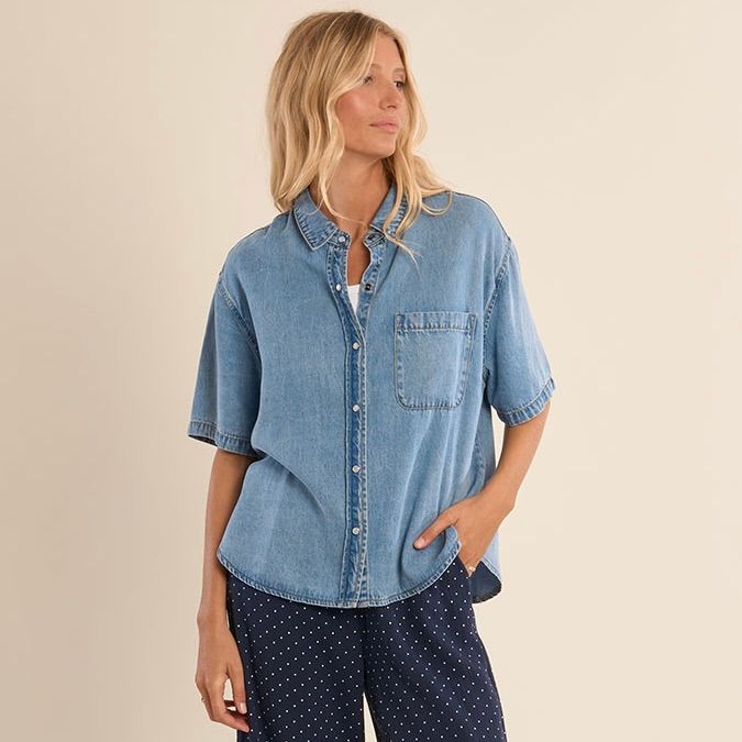 Denim Button Front Shirt, Blue