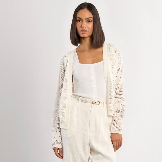 Open Knit Floral Design Cardigan