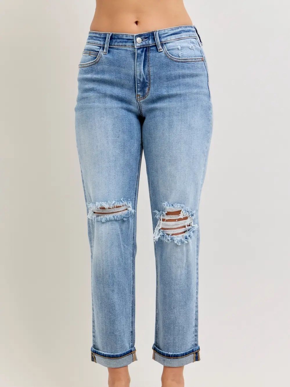 Distressed Cuffed Boyfriend Jean