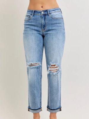 Distressed Cuffed Boyfriend Jean