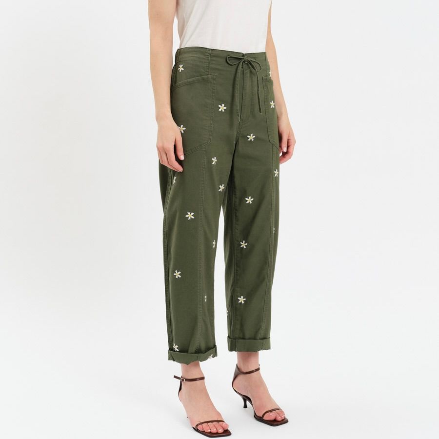 Villa Embroidered Barrel Leg Pant