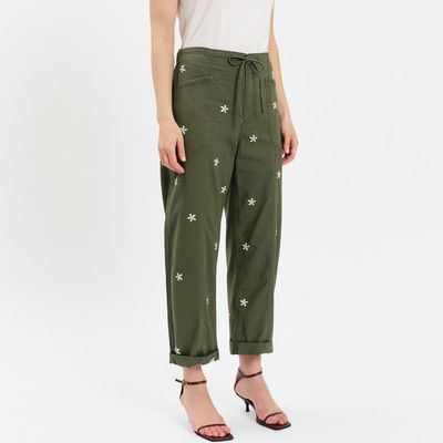 Villa Embroidered Barrel Leg Pant