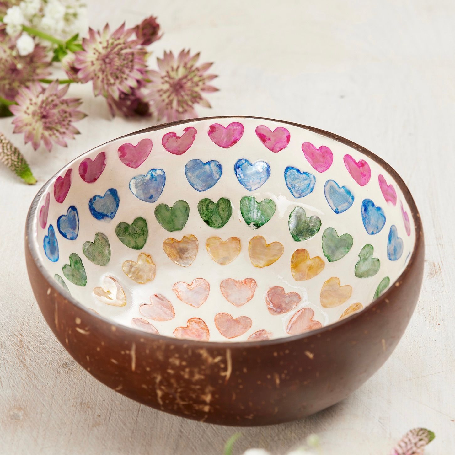 Shell Rainbow Hearts Coconut Bowl