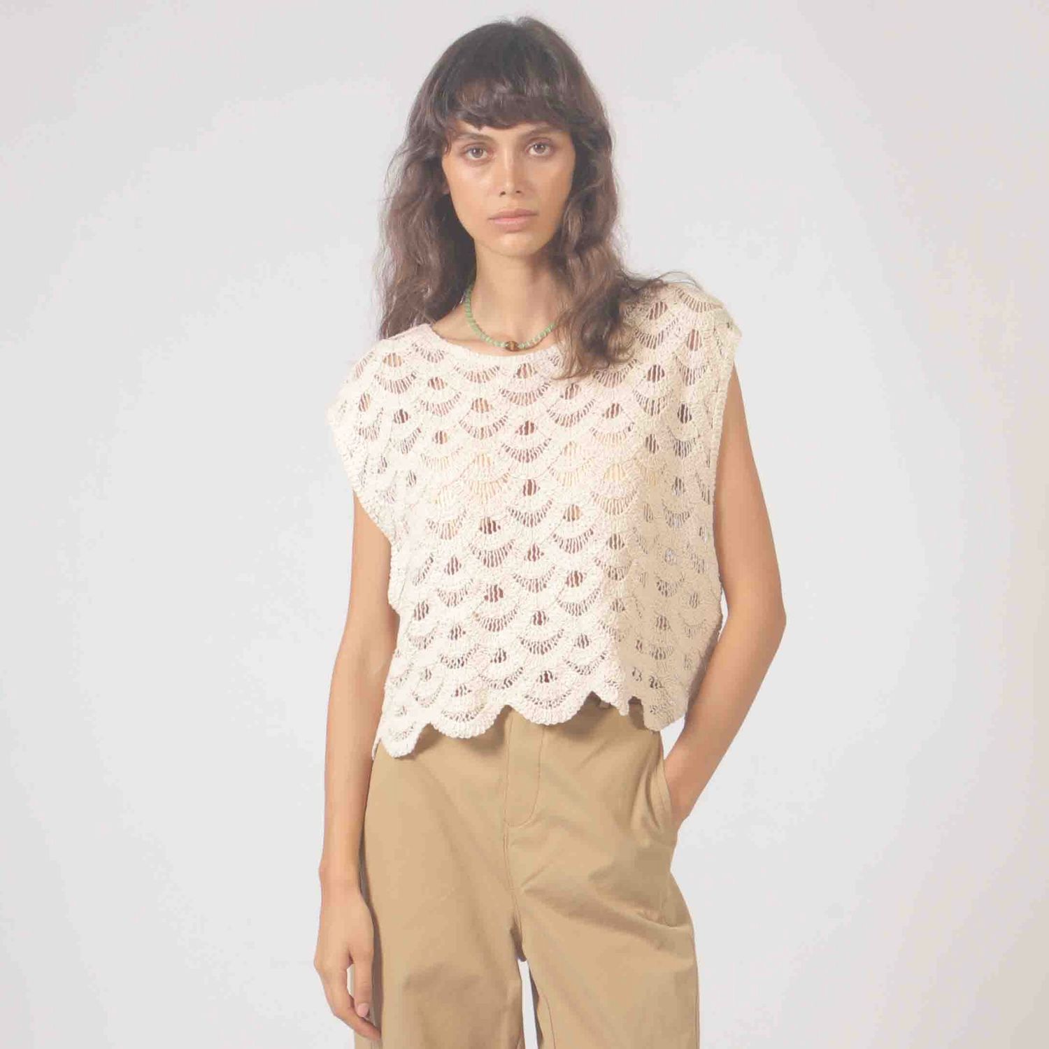 Sleeveless Crochet Top, Cream - SALE -