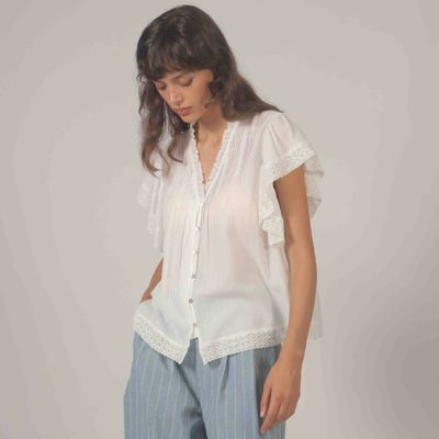 Lace Trim Flutter Arm Top