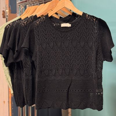 Open Knit Scalloped Hem Knit Top