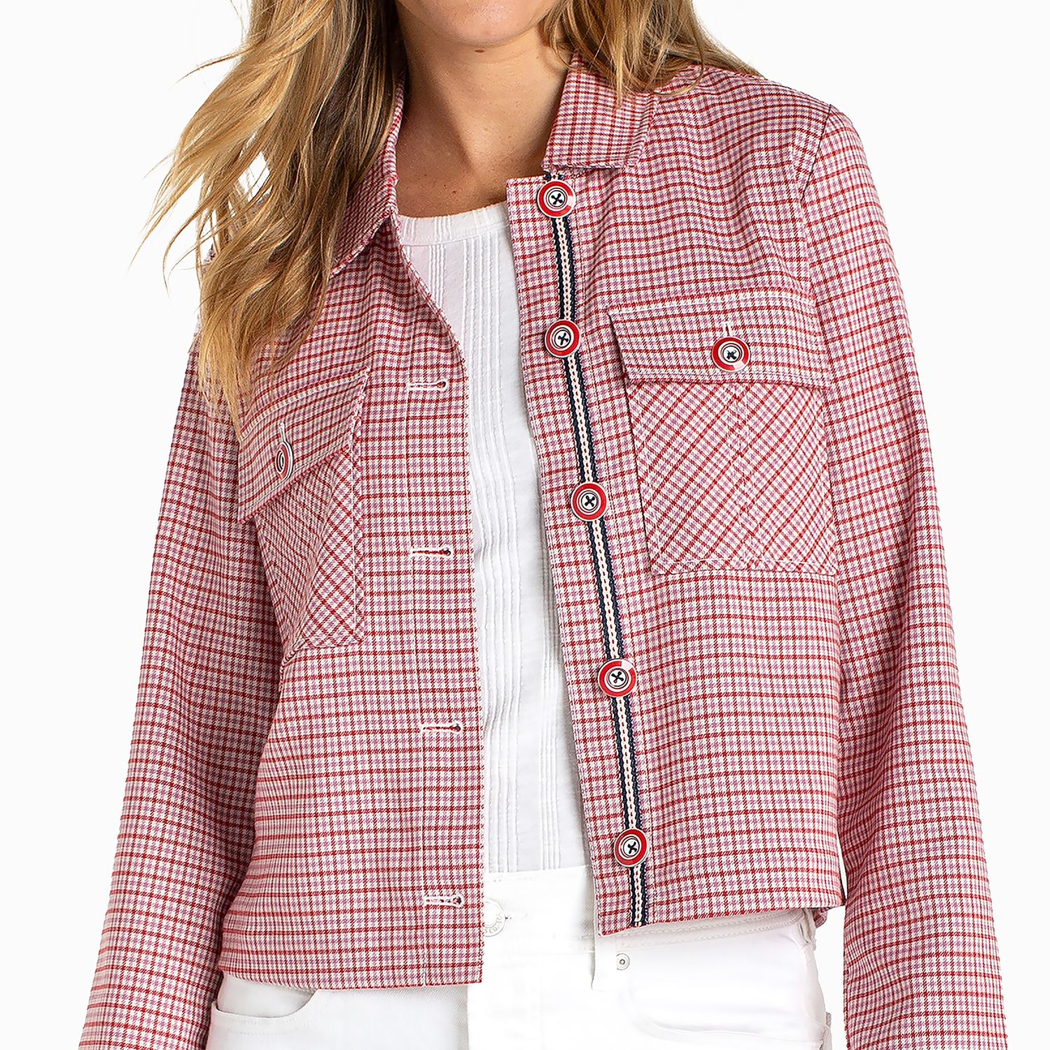 Button Front Plaid Jacket
