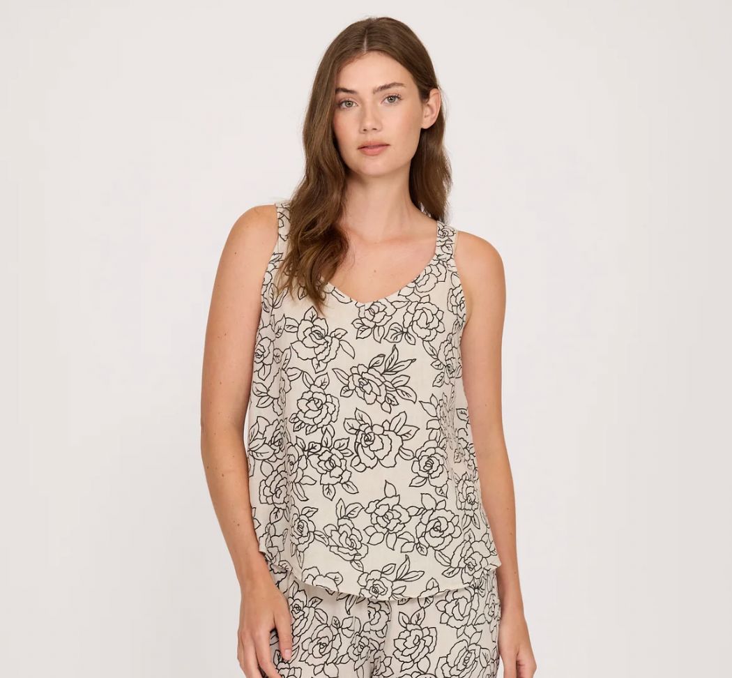🇨🇦 Linen Floral Tank Top, Digital Roses - SALE -