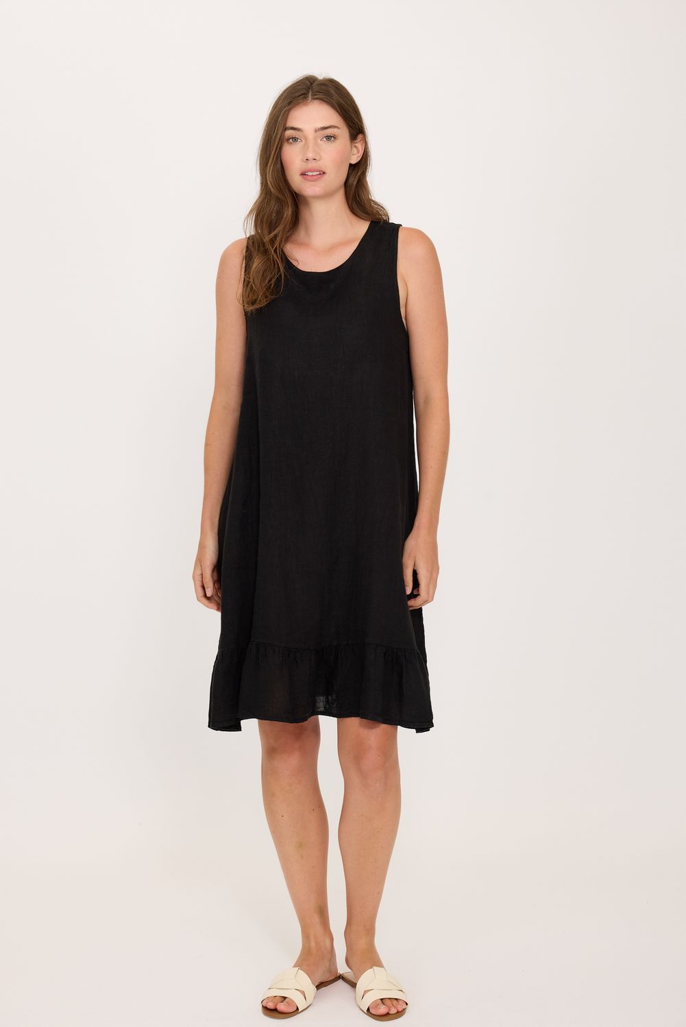 🇨🇦 Linen Tie Back Ruffle Hem Dress