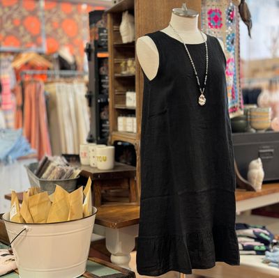 🇨🇦 Linen Tie Back Ruffle Hem Dress