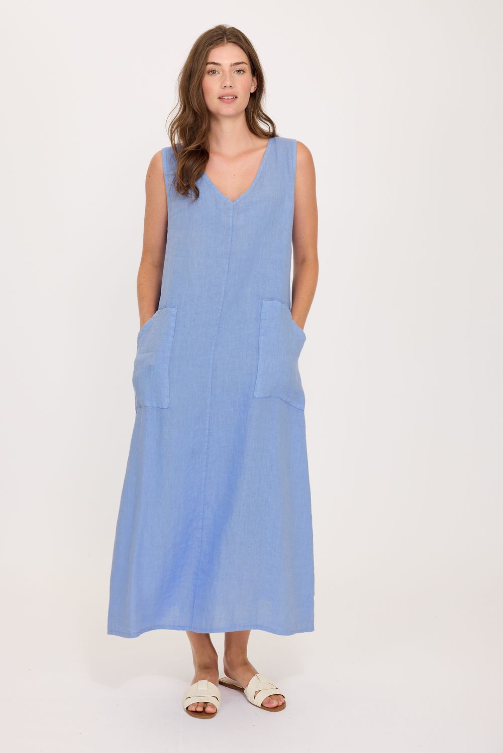 Maxi V Neck Linen Dress