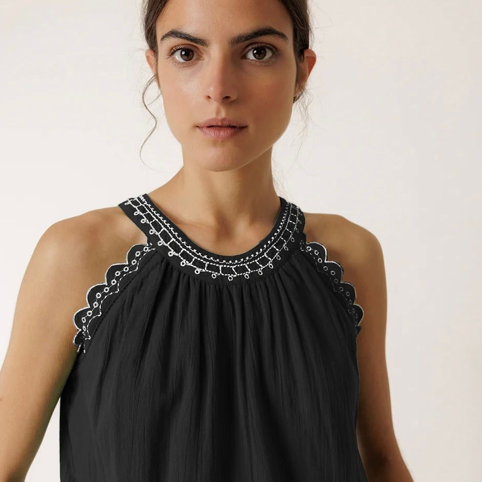 Contrast Embroidery Top