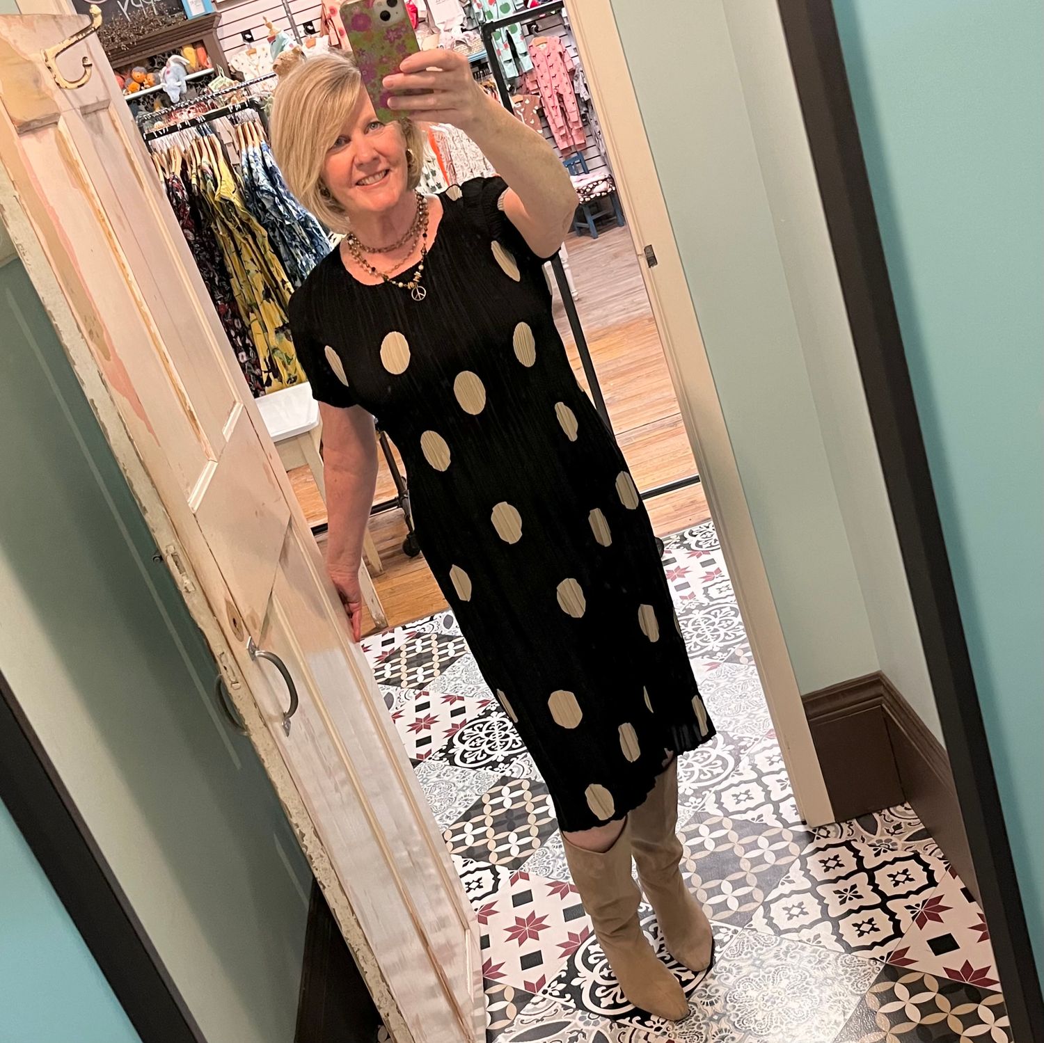 Pleated Polka Dot Dress