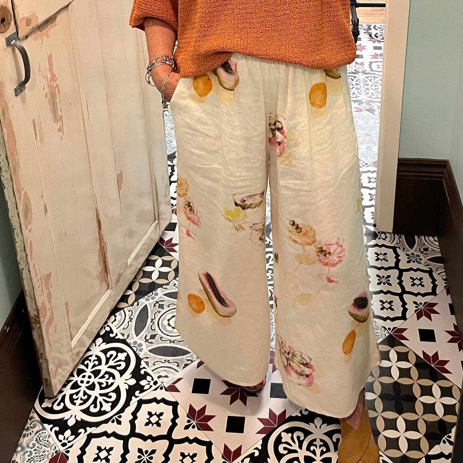 🇨🇦 Linen Oyster Printed Wide Leg Pant
