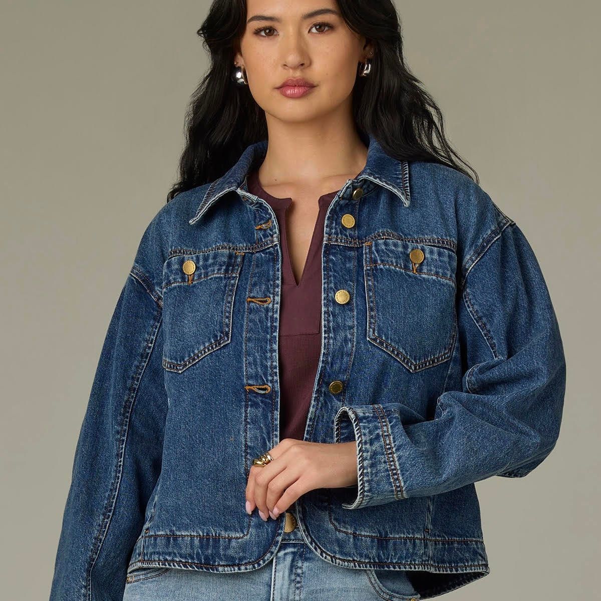 Curved Yoke &amp; Hem Denim Jacket