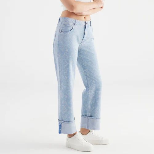 Ruby Printed Mid Waist Ankle Turn-up Jean