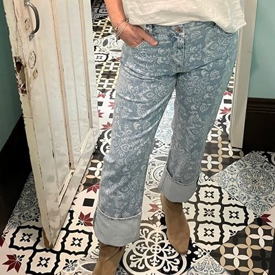 Ruby Printed Mid Waist Ankle Turn-up Jean