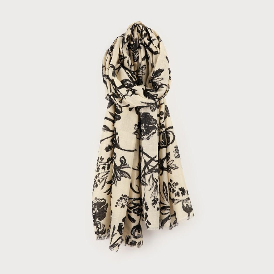 🇨🇦 Lightweight Black &amp; White Floral Scarf