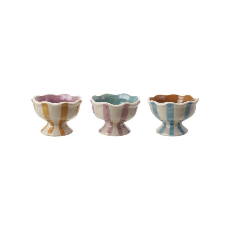 Hand-Painted Footed Striped Bowl (3 colours)
