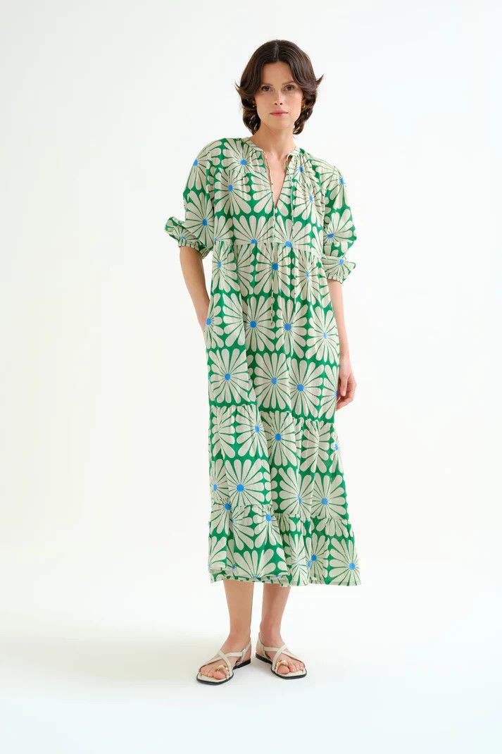 Olive Flower Green Long Dress