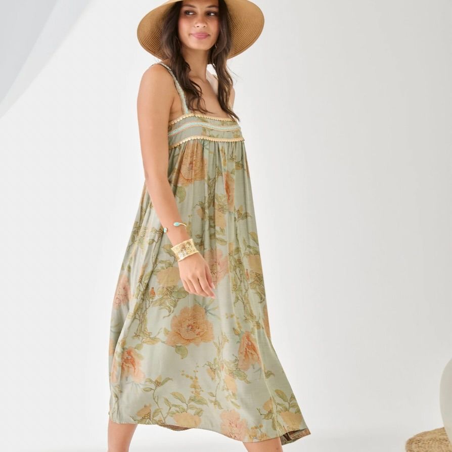 Flower Dress w/ Embroidered Straps