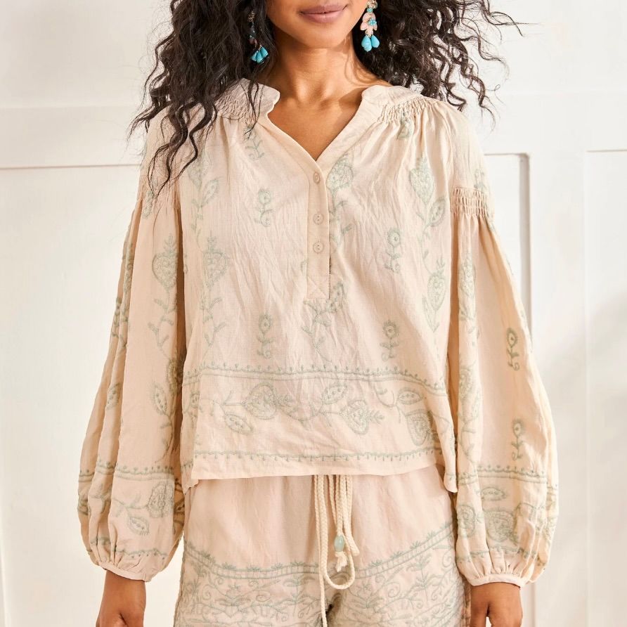 Embroidered Palm Tree Blouse