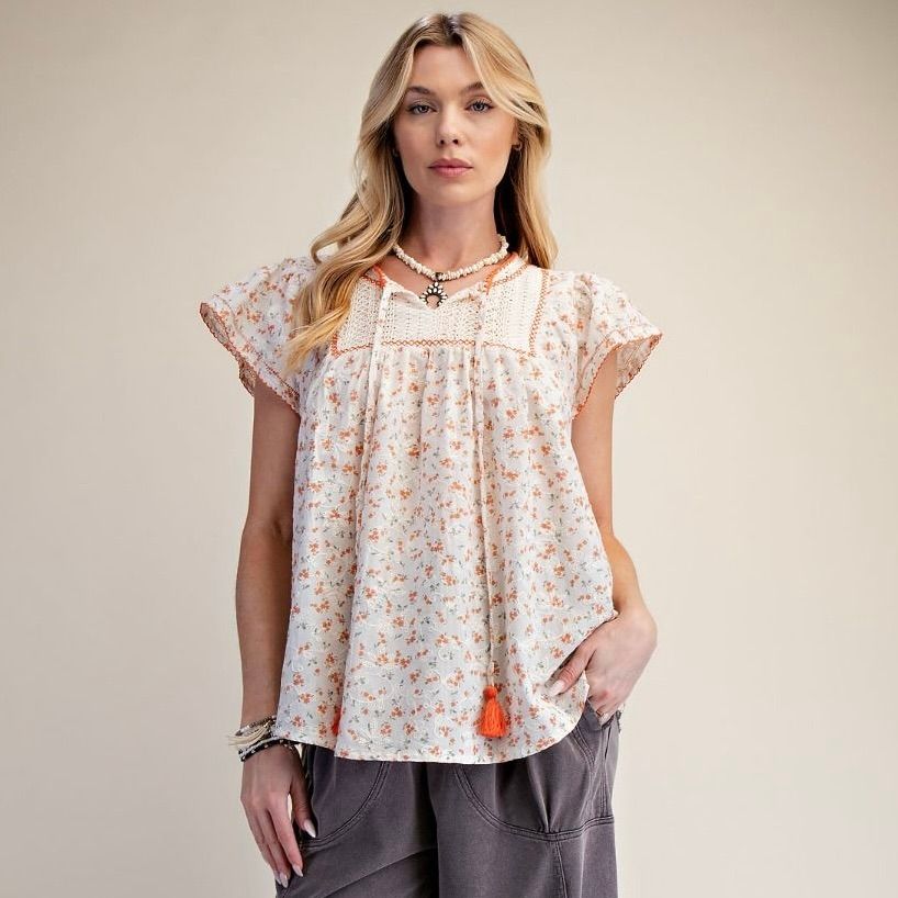 Crochet &amp; Embroidered Floral Top