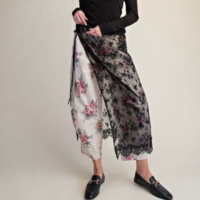 Sheer Lace Wrap Skirt Overlay