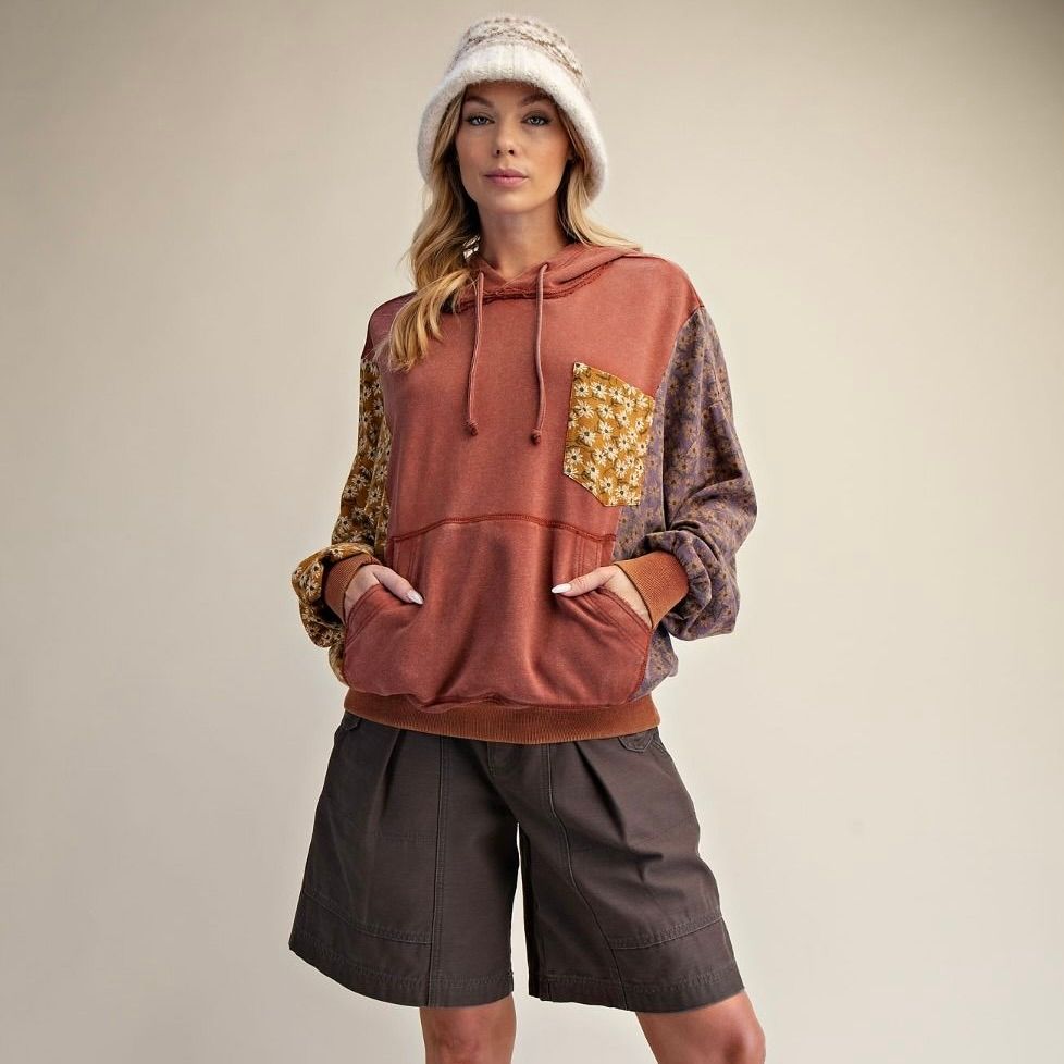 Mixed Floral Print Terry Hoodie