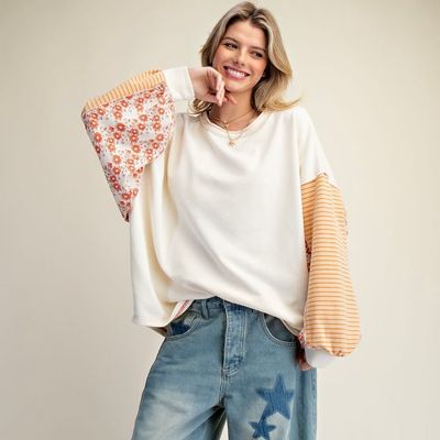 Stripe &amp; Floral Print Pullover