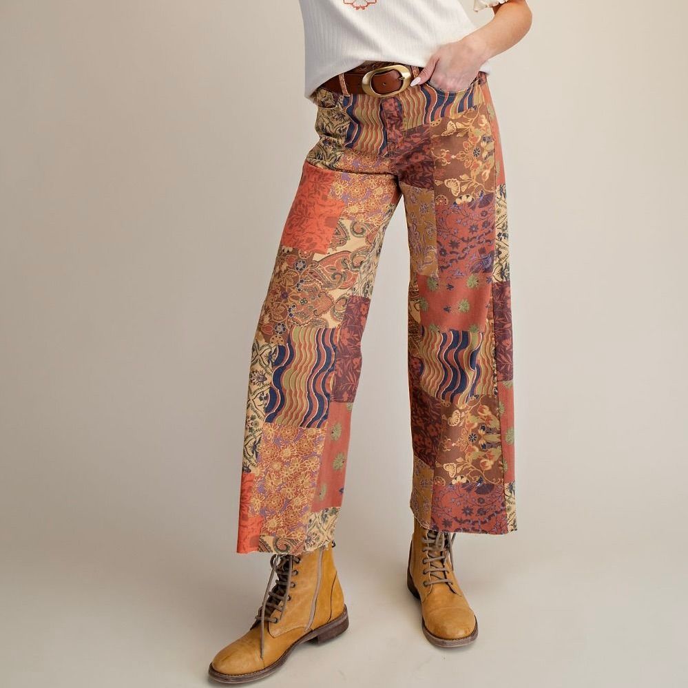 Patchwork Print Twill Pant