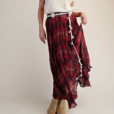 Plaid Crinkled Chiffon Skirt