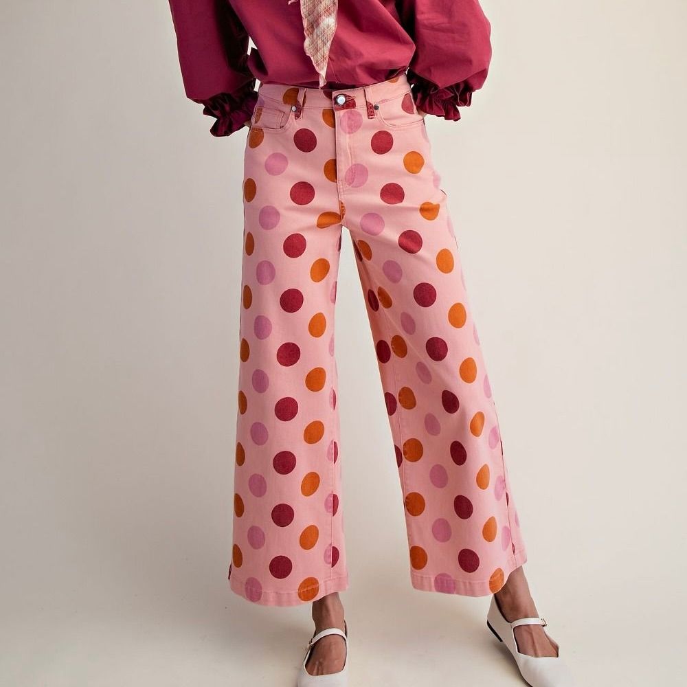 Polka Dot Print Twill Pants