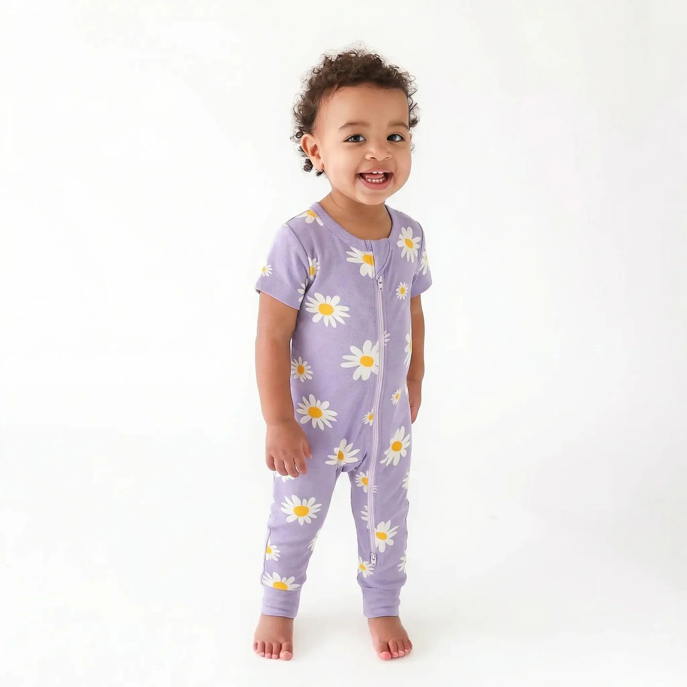 🇨🇦 Organic 2-Way Zip Romper, Big Daisies