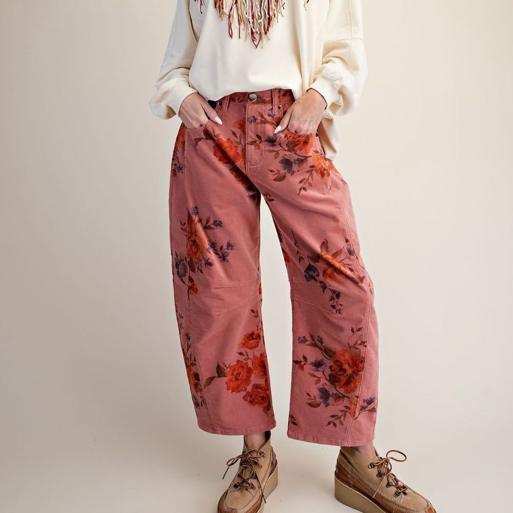 Floral Print Corduroy Pant