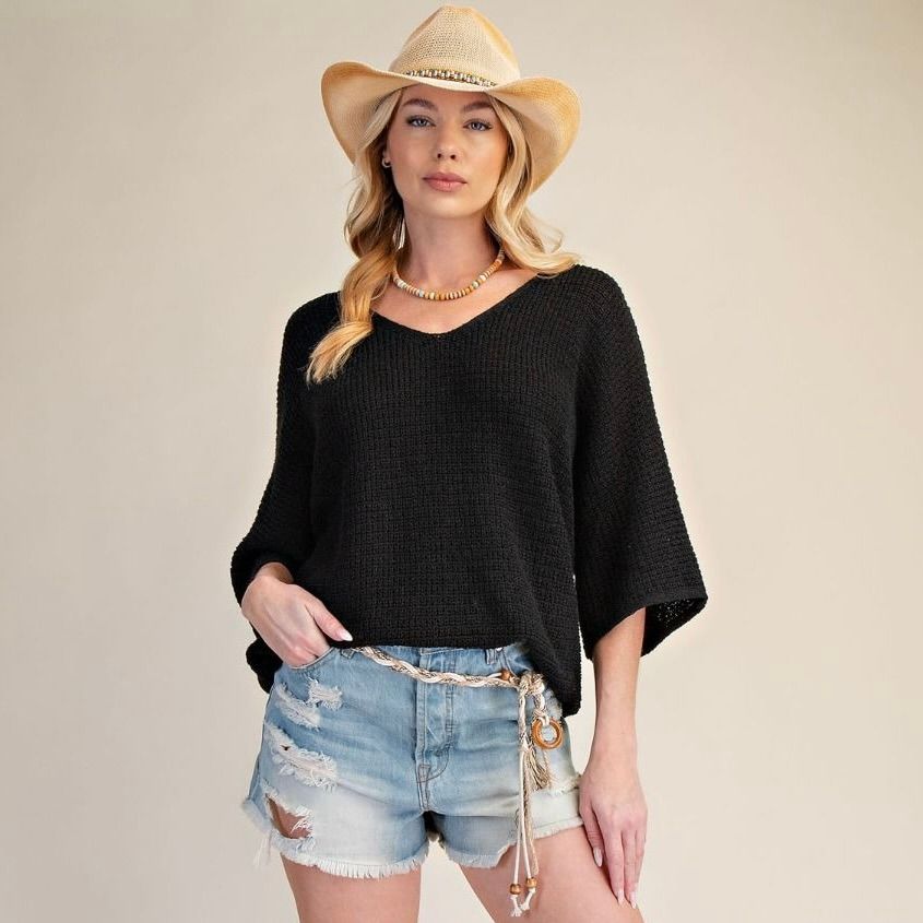 3/4 Sleeve Knitted Sweater