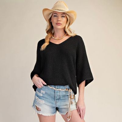 3/4 Sleeve Knitted Sweater