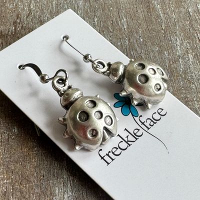 🇨🇦 Ladybug Earrings, Antique Silver