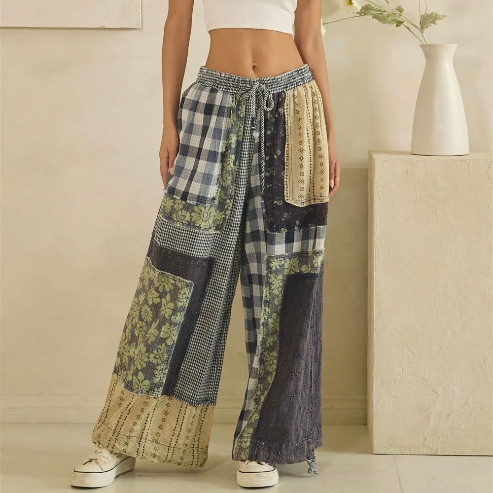 Washed Fabric Mix Patchwork Pant