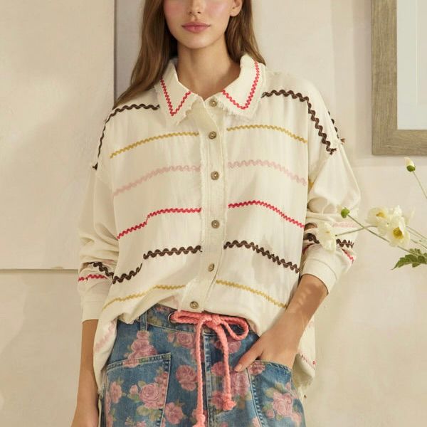 Ric Rac Stripe Woven Btn Shirt, Cream