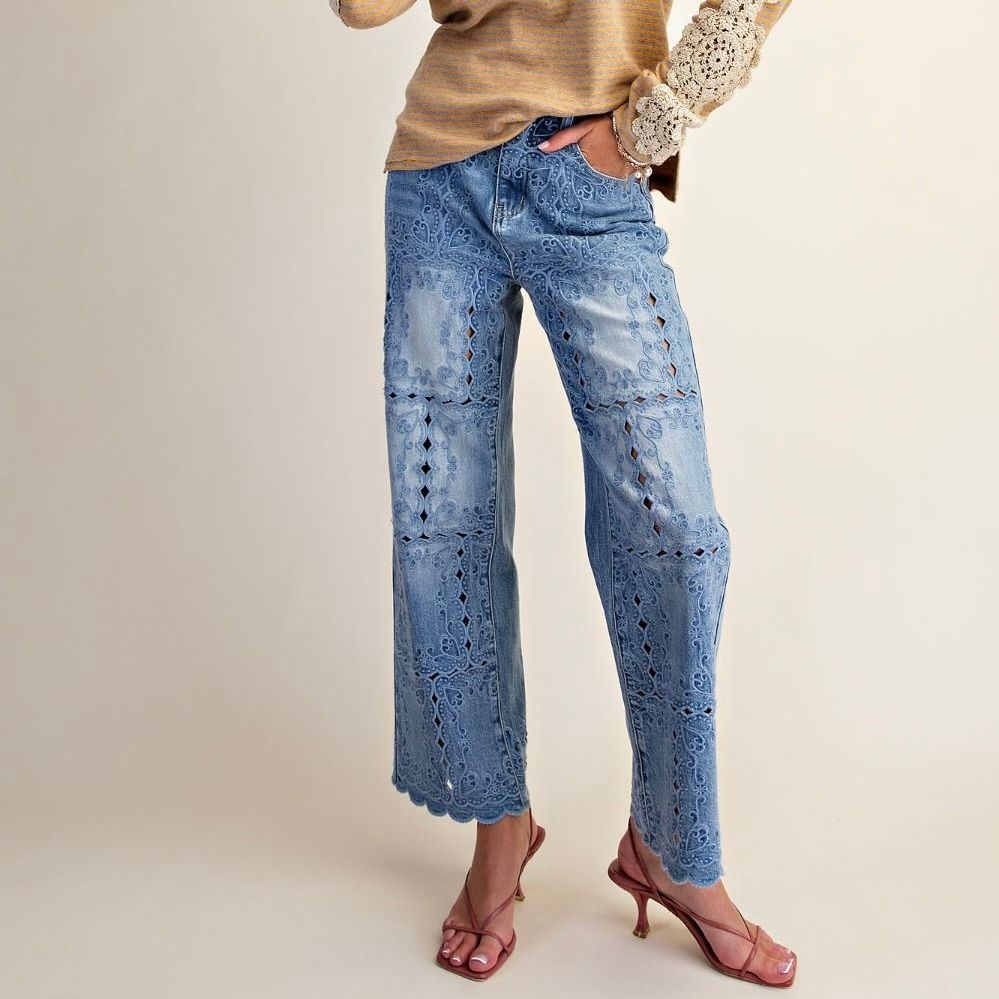 Embroidery Detail Denim Pant