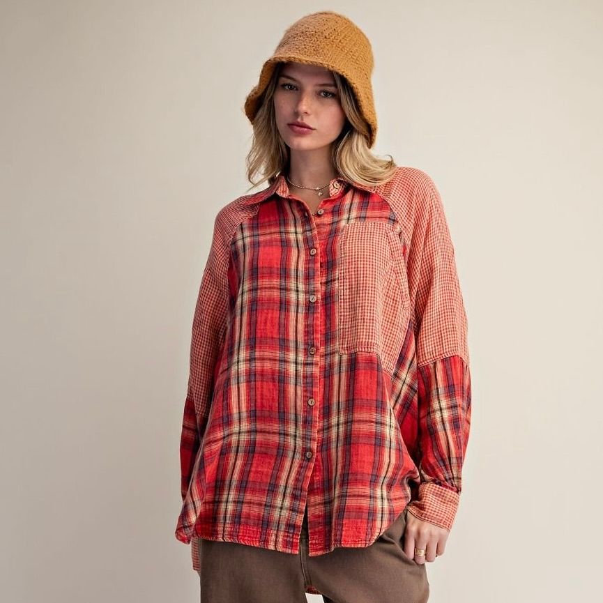 Plaid Mix Stripe Gauze Shirt